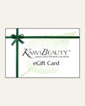 Kasvi Beauty eGift Card with a pale birch leaf and green ribbon, Nordic botanical skincare gift